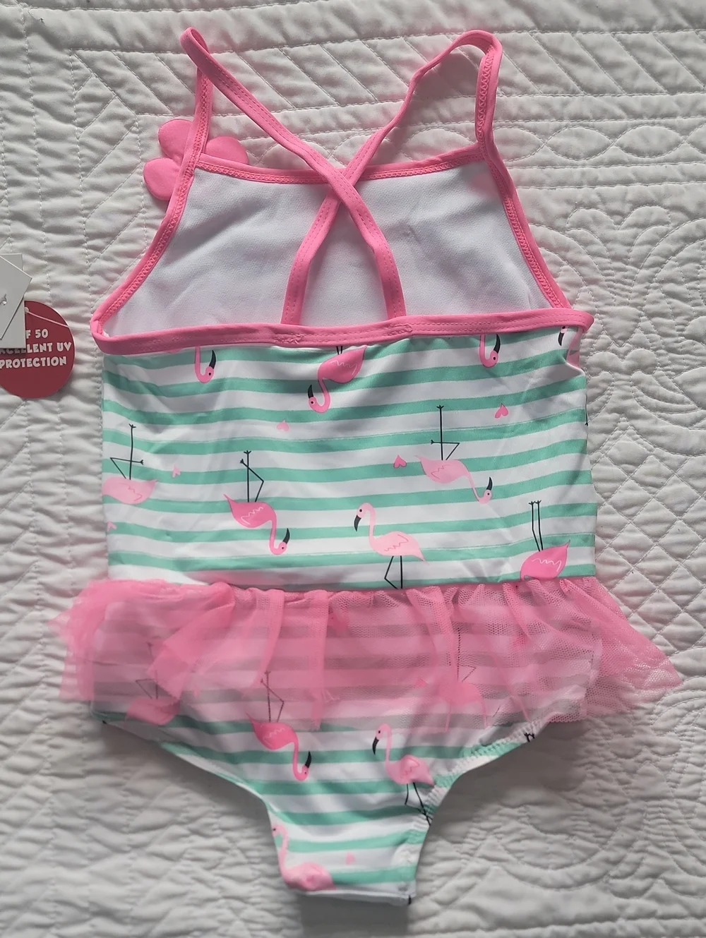 Wippette Kids Flamingo Mint, White & Pink Striped Tutu Swimsuit